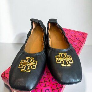 NEW Tory Burch Britten Ballet Flats Black Leather